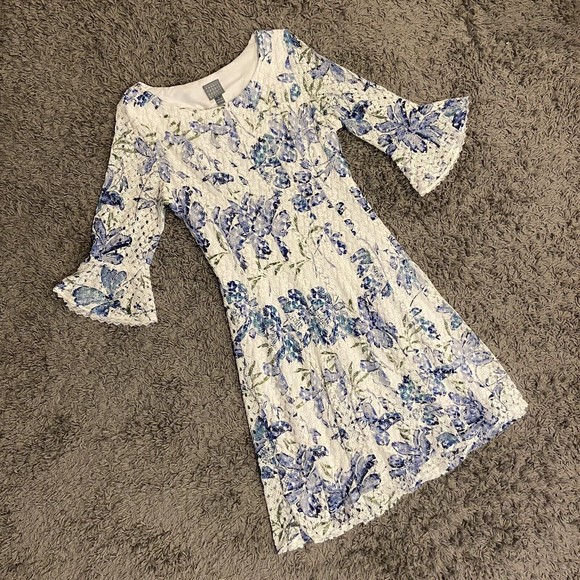 Rabbit Rabbit Rabbit Design 3/4 Bell Sleeve Floral Lace Fit &Flare Dress 16 NWOT - Picture 11 of 11